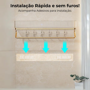 Suporte Parede com Porta Toalhas Retângulo