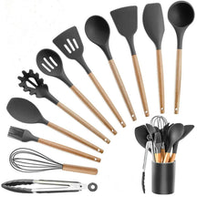 KitCozy - Kit 12 Utensílios Silicone com Cabo em Madeira