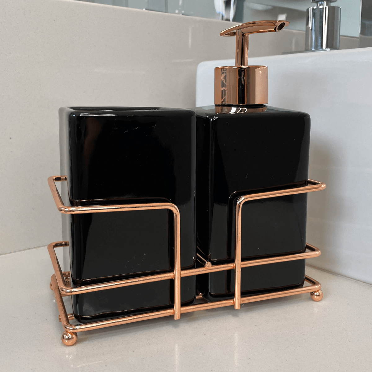 Kit Lavabo com Base Aramada Rose Gold - Dekasa Utilidades