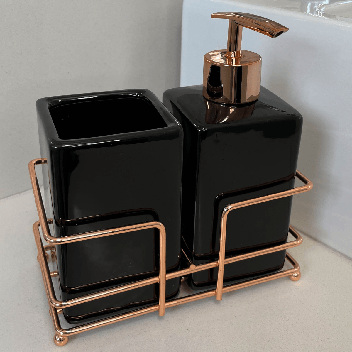 Kit Lavabo com Base Aramada Rose Gold - Dekasa Utilidades