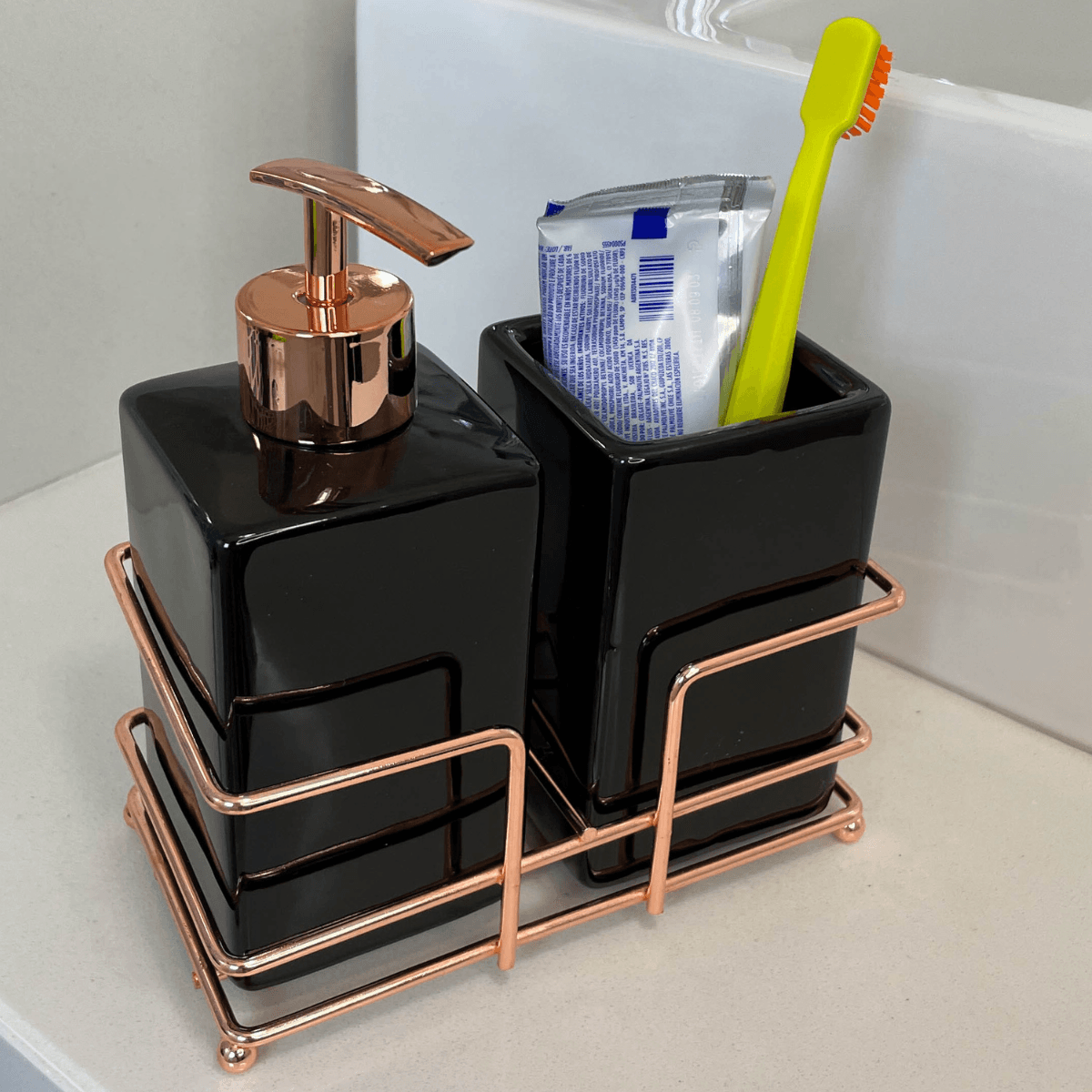 Kit Lavabo com Base Aramada Rose Gold - Dekasa Utilidades