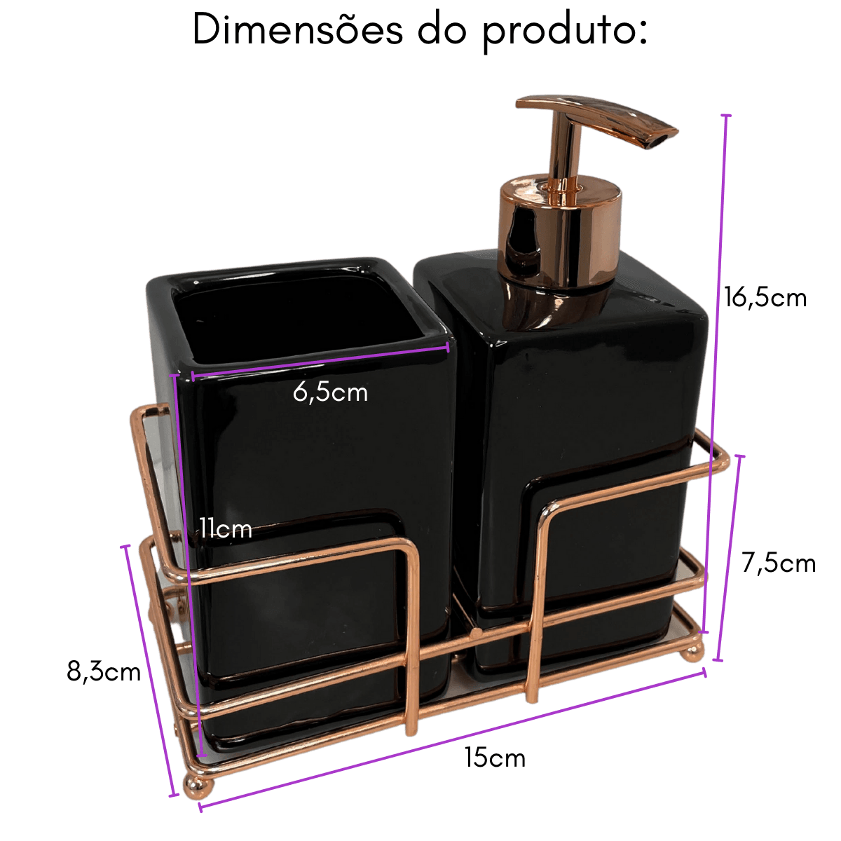 Kit Lavabo com Base Aramada Rose Gold - Dekasa Utilidades