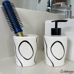 Kit Banheiro Lavabo Saboneteira Dispenser Porcelana Banheiro Luxo Preto e Prata - Dekasa Utilidades