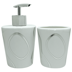 Kit Banheiro Lavabo Saboneteira Dispenser Porcelana Banheiro Luxo Preto e Prata - Dekasa Utilidades
