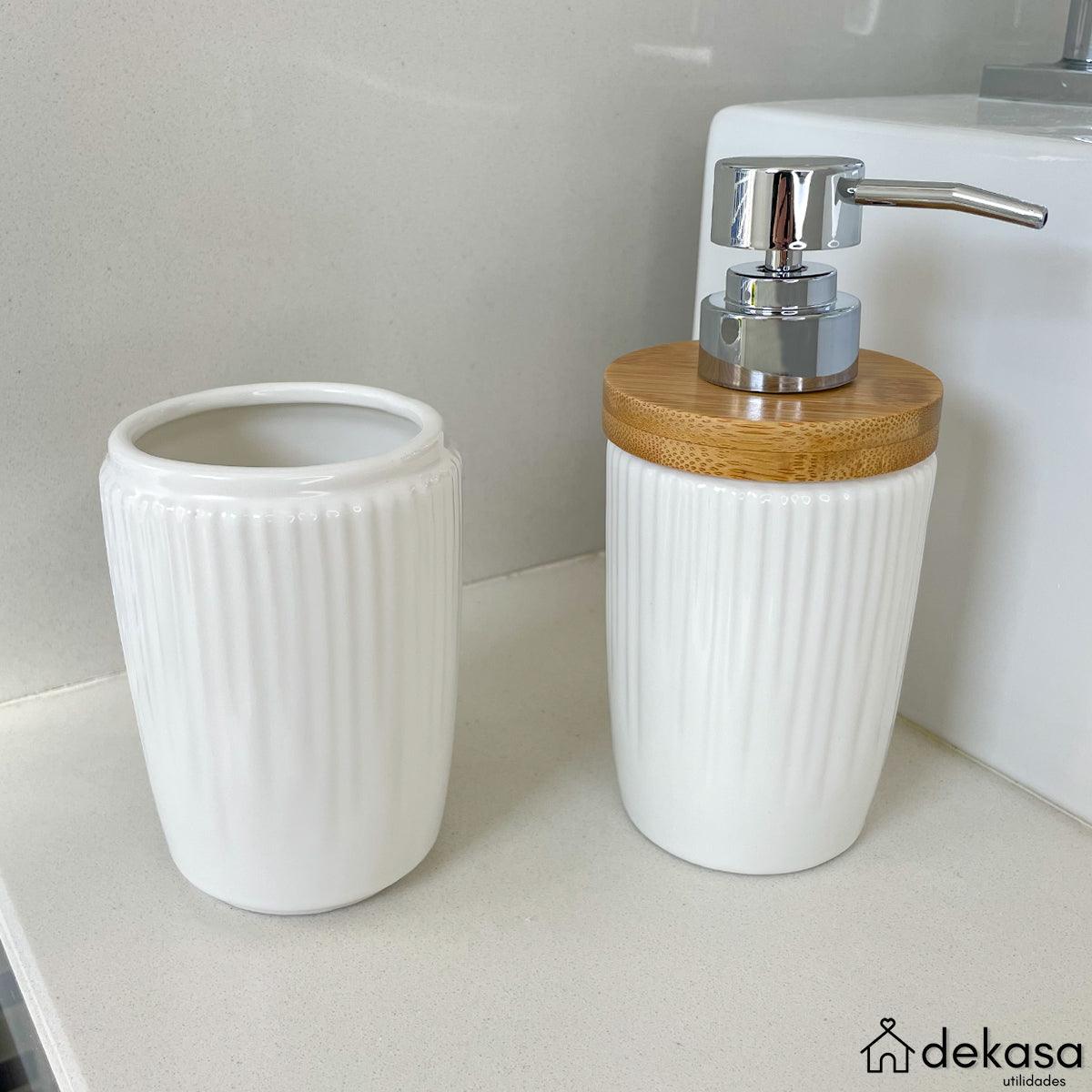 Kit Banheiro Lavabo Saboneteira e Dispenser Porcelana 2 Peças - Dekasa Utilidades