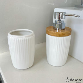 Kit Banheiro Lavabo Saboneteira e Dispenser Porcelana 2 Peças - Dekasa Utilidades