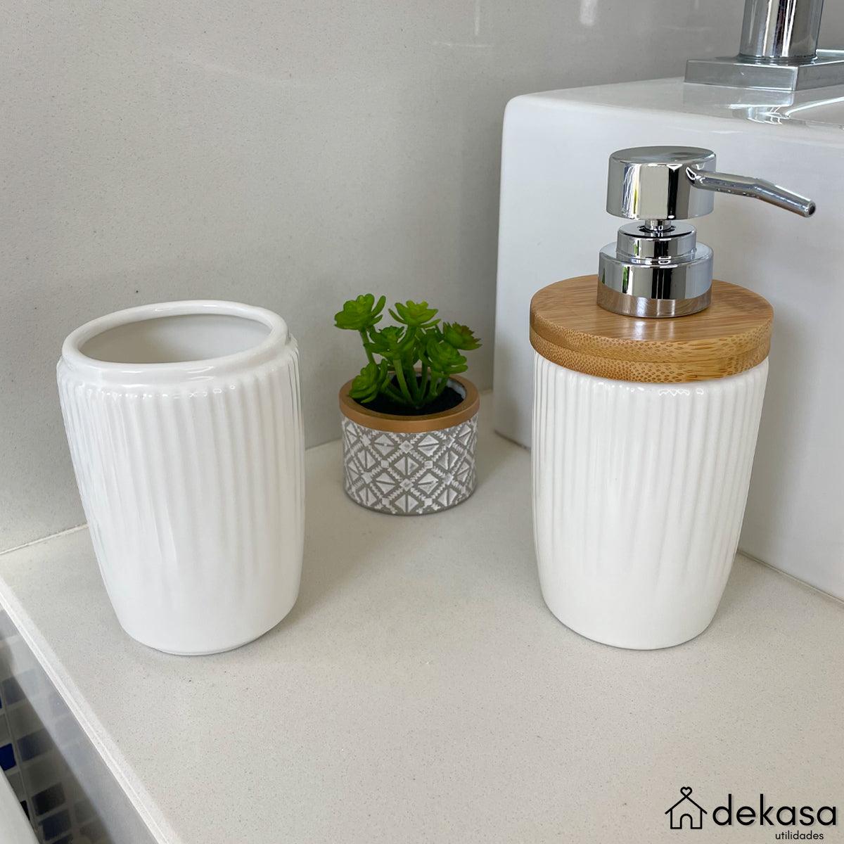 Kit Banheiro Lavabo Saboneteira e Dispenser Porcelana 2 Peças - Dekasa Utilidades
