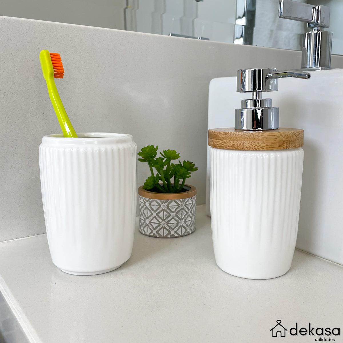 Kit Banheiro Lavabo Saboneteira e Dispenser Porcelana 2 Peças - Dekasa Utilidades