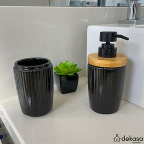 Kit Banheiro Saboneteira e Dispenser Porcelana Preto - Dekasa Utilidades