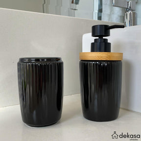 Kit Banheiro Saboneteira e Dispenser Porcelana Preto - Dekasa Utilidades