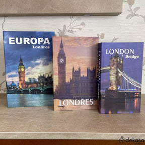 Kit Caixas Livros Decorativos Luxo - Europa Londres [Frete Grátis e Brinde] - Dekasa Utilidades