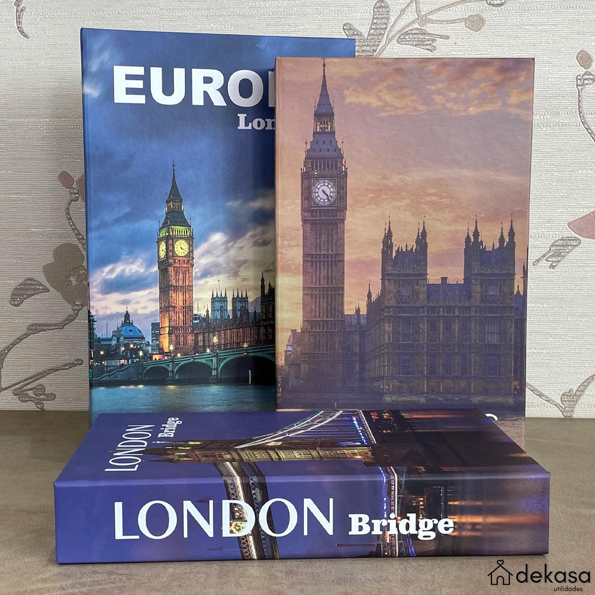 Kit Caixas Livros Decorativos Luxo - Europa Londres [Frete Grátis e Brinde] - Dekasa Utilidades