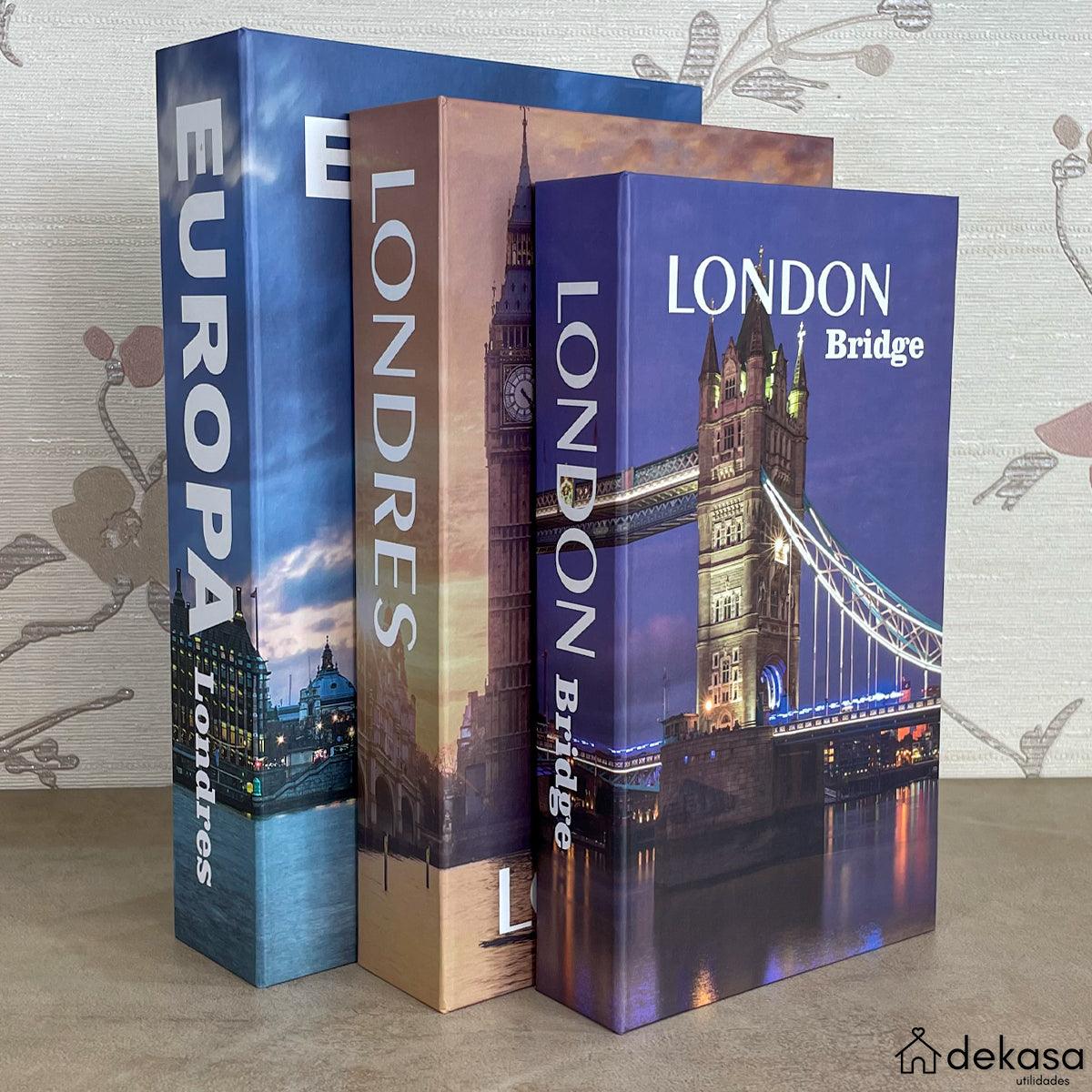 Kit Caixas Livros Decorativos Luxo - Europa Londres [Frete Grátis e Brinde] - Dekasa Utilidades