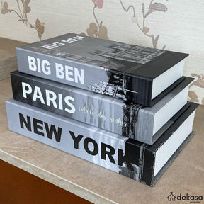 Kit Caixas Livros Decorativos Luxo - NewYork Preto e Branco [Frete Grátis e Brinde] - Dekasa Utilidades