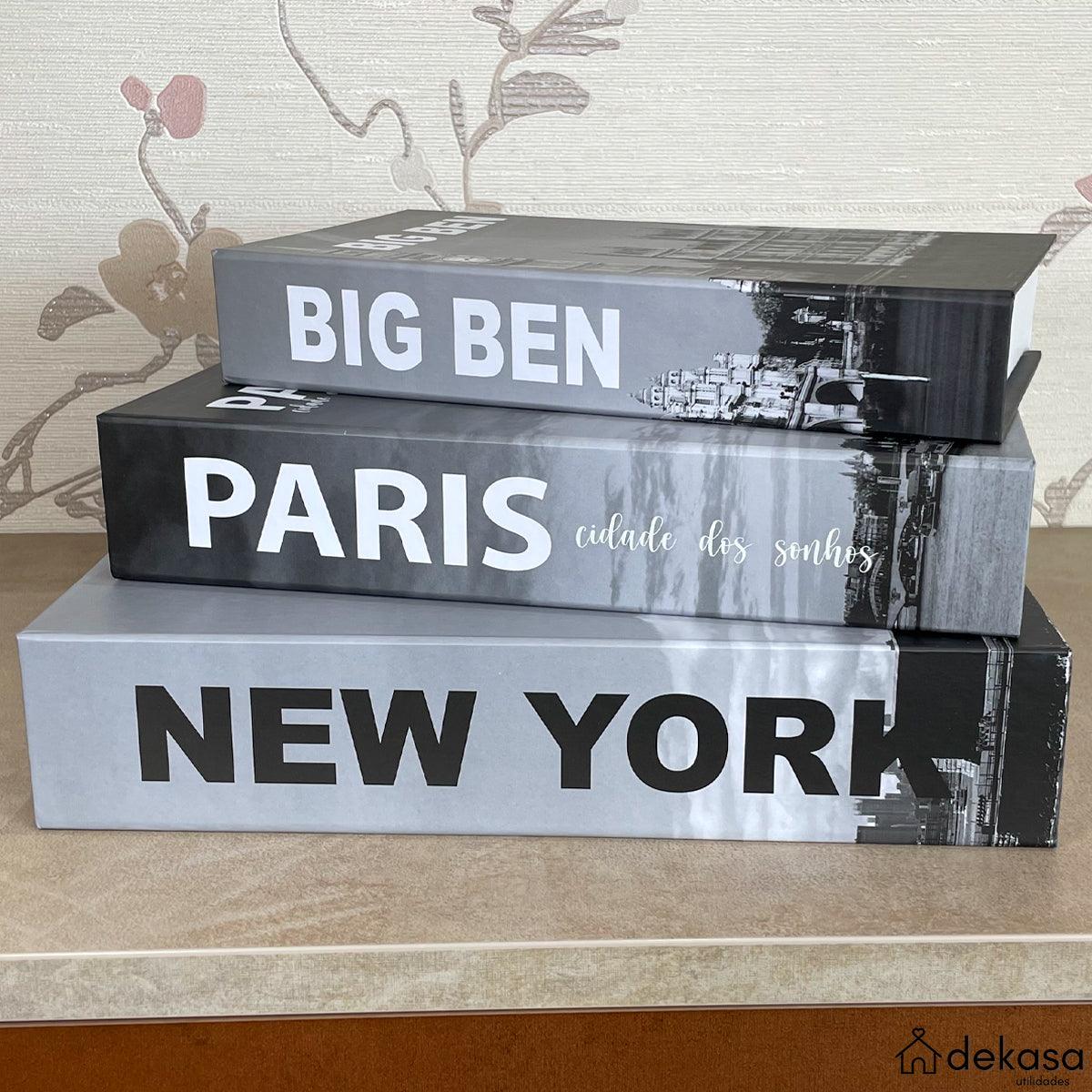 Kit Caixas Livros Decorativos Luxo - NewYork Preto e Branco [Frete Grátis e Brinde] - Dekasa Utilidades