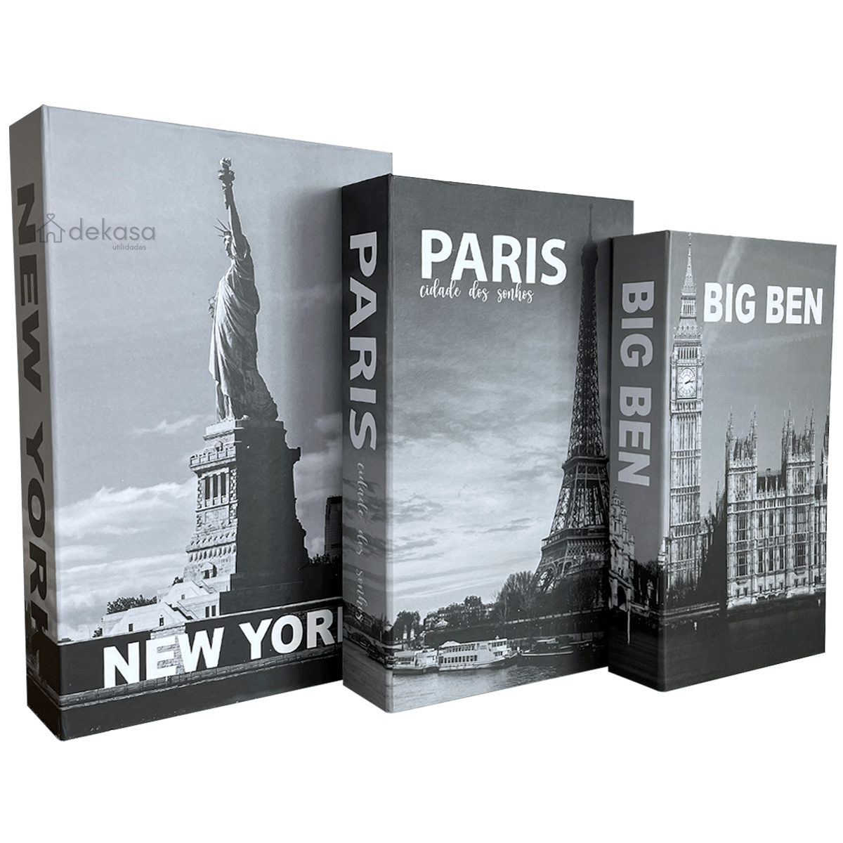 Kit Caixas Livros Decorativos Luxo - NewYork Preto e Branco [Frete Grátis e Brinde] - Dekasa Utilidades